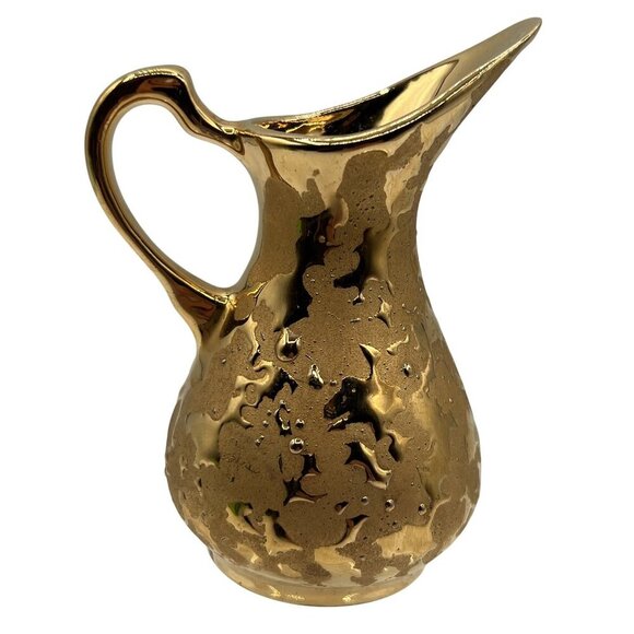 Vintage Kingwood Ceramics 22Kt Gold Weeping Mini Pitcher Collectable Made In USA - Picture 3 of 12